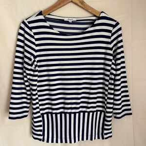 Madewell Blue Striped Ponte Knit 3/4 Sleeve Top Shirt Size M